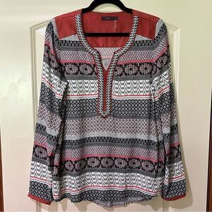 ANTHROPOLOGIE THML Stripe Mosaic Print Top Black Beige Orange Women’s Size Small
